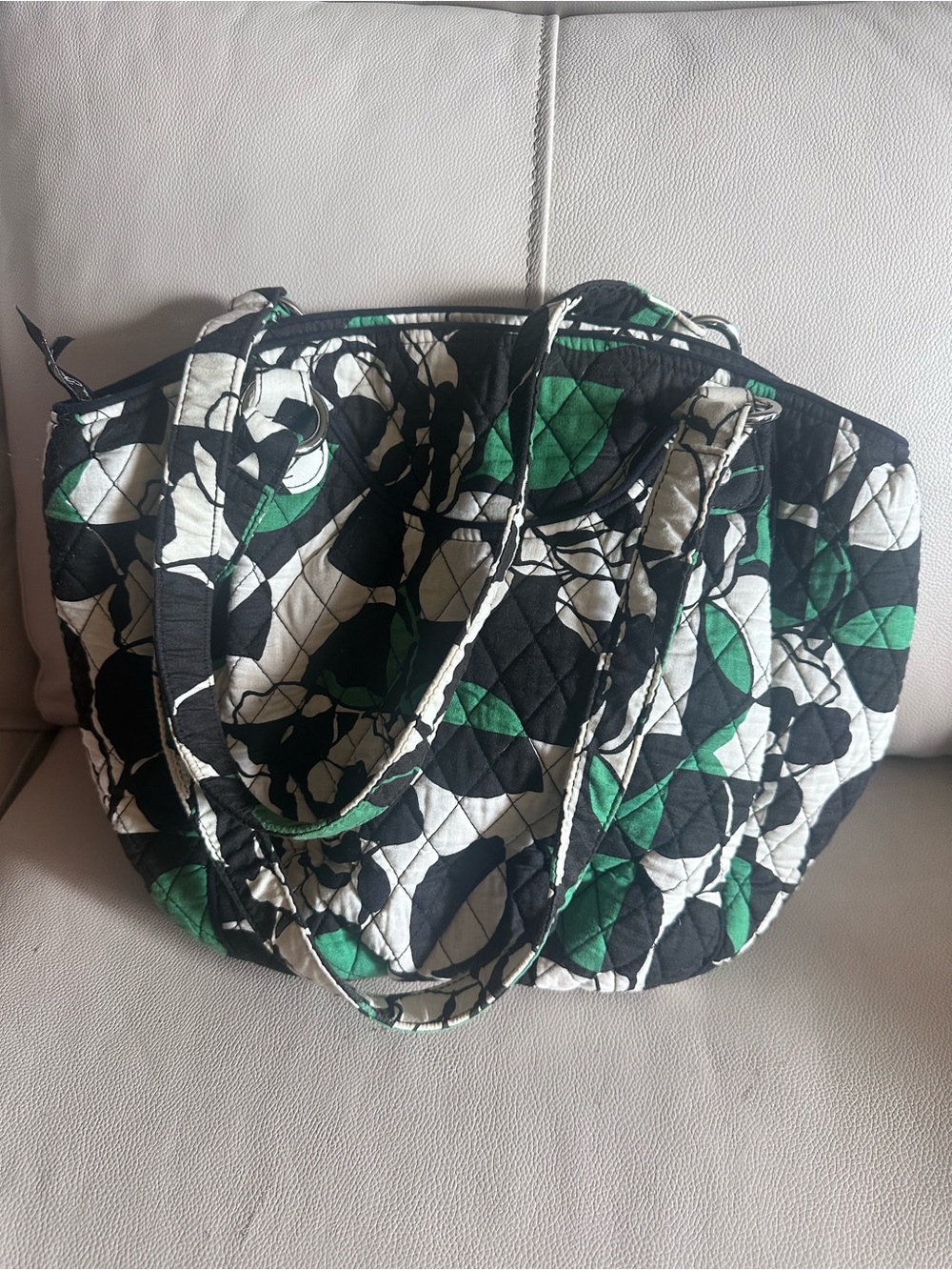 Vera Bradley Quilted Green Black White Tote Bag